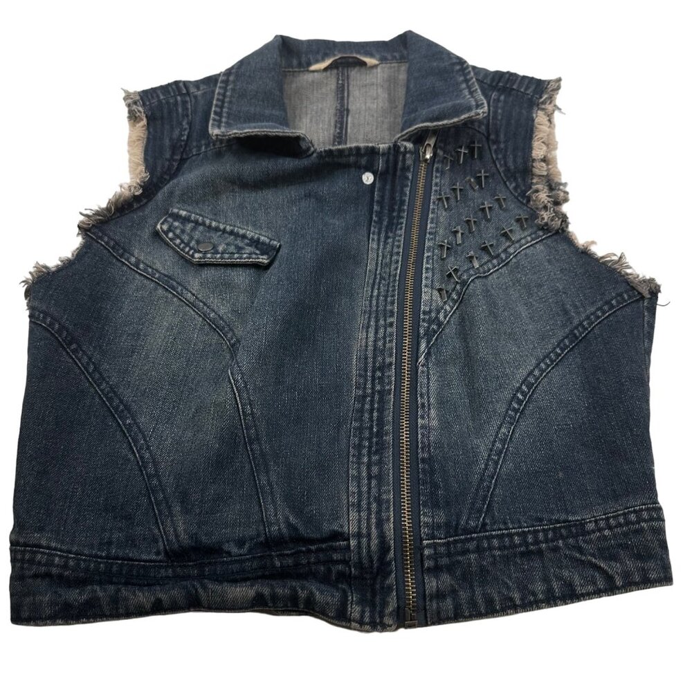 Highway Jeans Women's Size Medium Vest Denim Cross Studs Blue Preowned